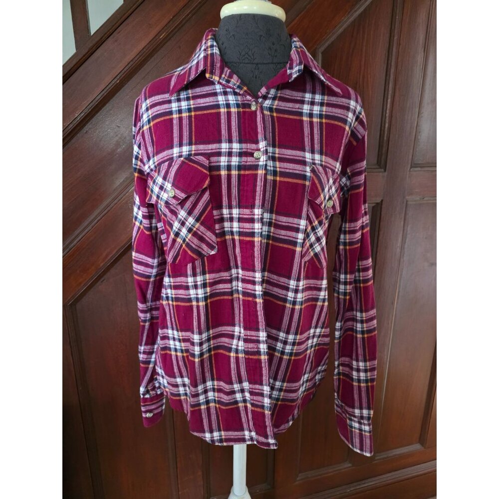 The Woolrich Woman Plaid Flannel Shirt L Red & White Checkered Button-Up